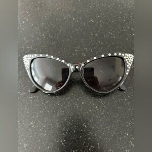 Black Cat-Eye Sunglasses with Rhinestones